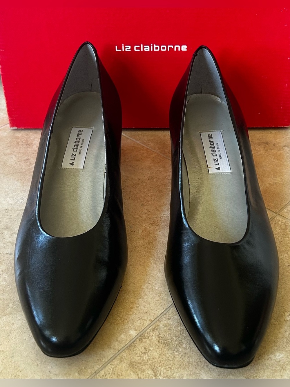 Liz Claiborne Vintage Black Leather Kitten Heels - Size 12M - New In Box